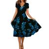 Abito Casual da Donna Estivo Casual Manica Corta Scollo a V Boho Vita Arricciata Stampato