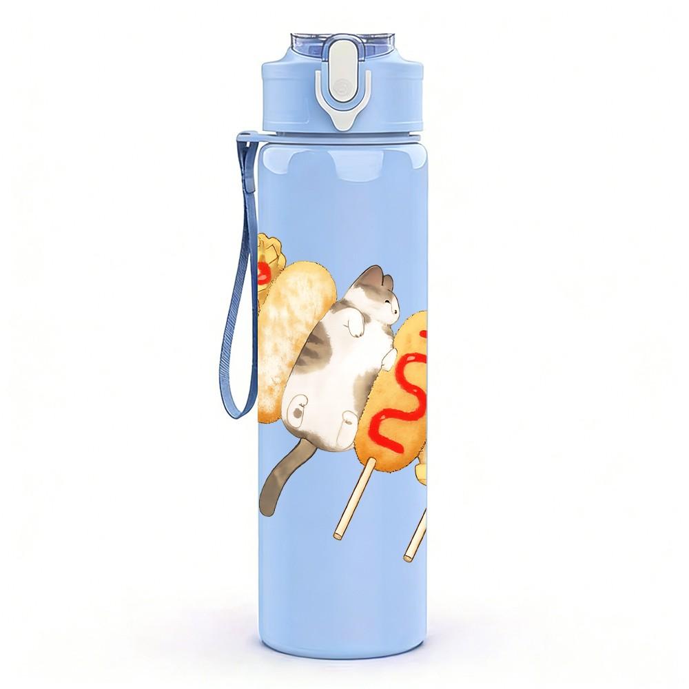 1PC Grilled Sausage Food Pattern 750ml Color Plastic Sports Water Bottle Leakproof Flip Straw Lid Suitable for Sports Office Home Use