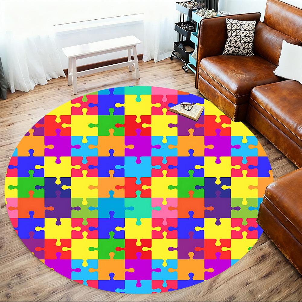 1pc Puzzle Pieces Round Chair mat Area Rug - Non-Slip, Floor Mat for Office, Bedroom, and Indoor Decor c1125704
