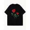 Black Oversized T Shirt With Red Rose Print For Casual Wear