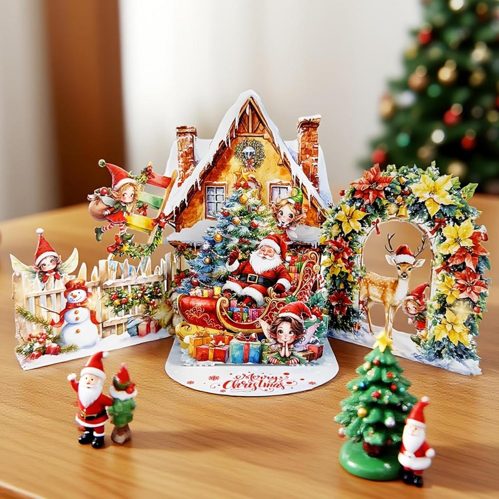 3d Christmas Card Unique Pop-Up Santa Claus Card Christmas Greeting Card Three-Dimensional For Decor Gifting Christmas