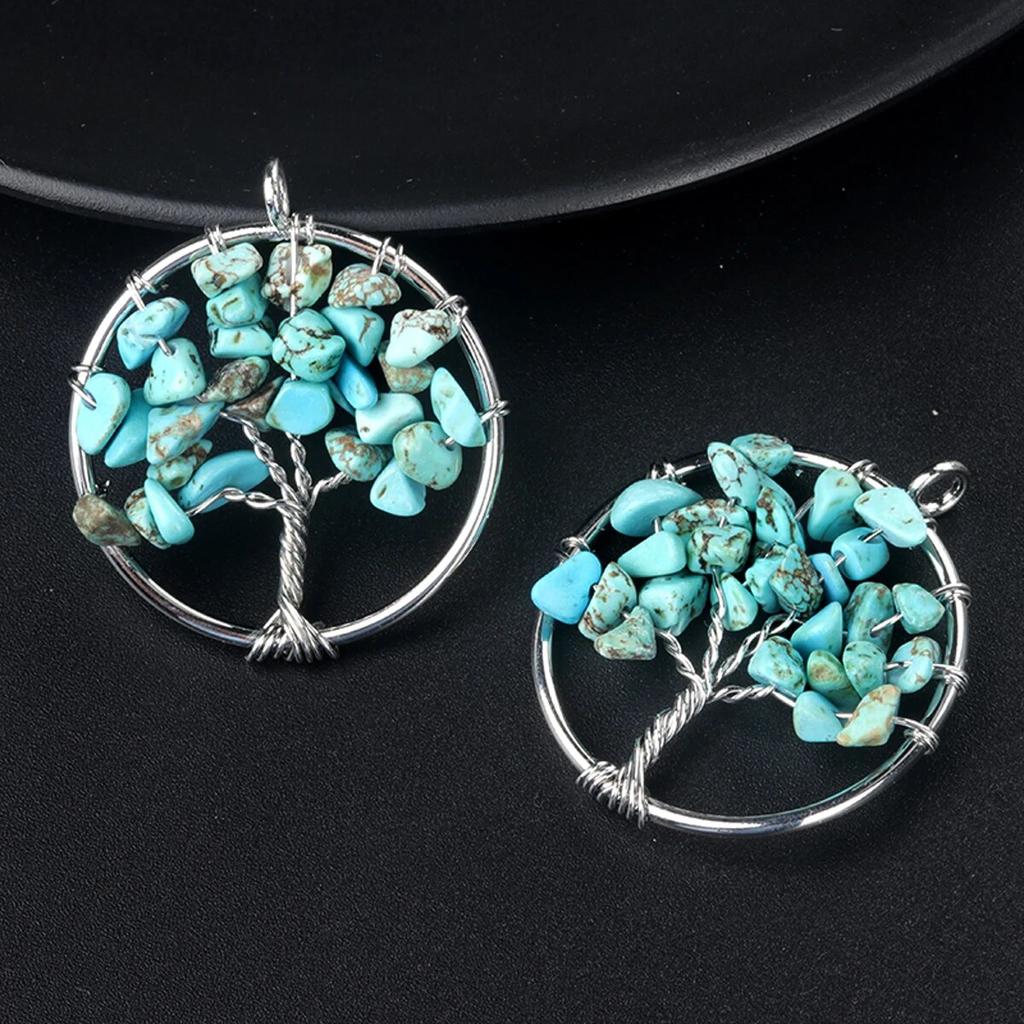 1Pcs Tree Of Life Pendant Natural Stone Winding Gravel Pendant For Jewelry Making DIY Necklace Accessory Size 30x30mm