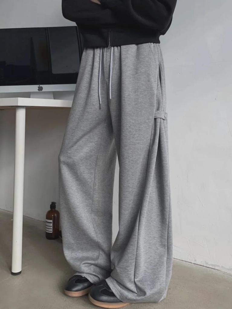 Men's Gray Heavyweight Wide-Leg Sweatpants: Spring/Autumn Casual Drape with American High-Street Vibe