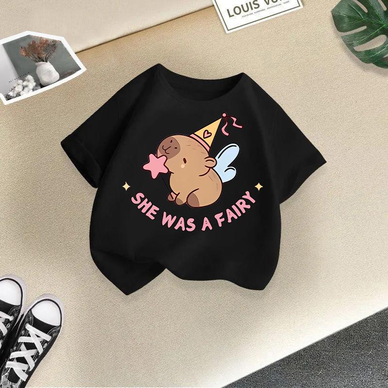 Children T-shirt Capybara Printed Kids 100% Cotton Tops O-Neck Short-sleeve Kids 2-13Y T-shirt