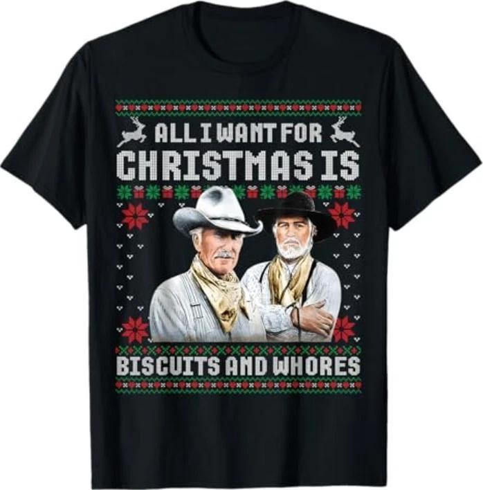 Western Cowboys Biscuits and Whores Christmas Quote Retro T-Shirt 4XL
