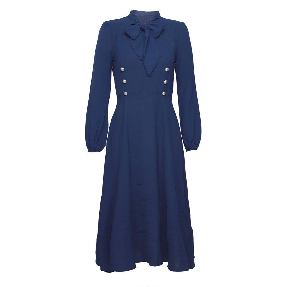 Cross-border Amazon women s clothing 2026 spring and autumn dress temperament high-end Hepburn style retro dress clothing elegance S темно-синий