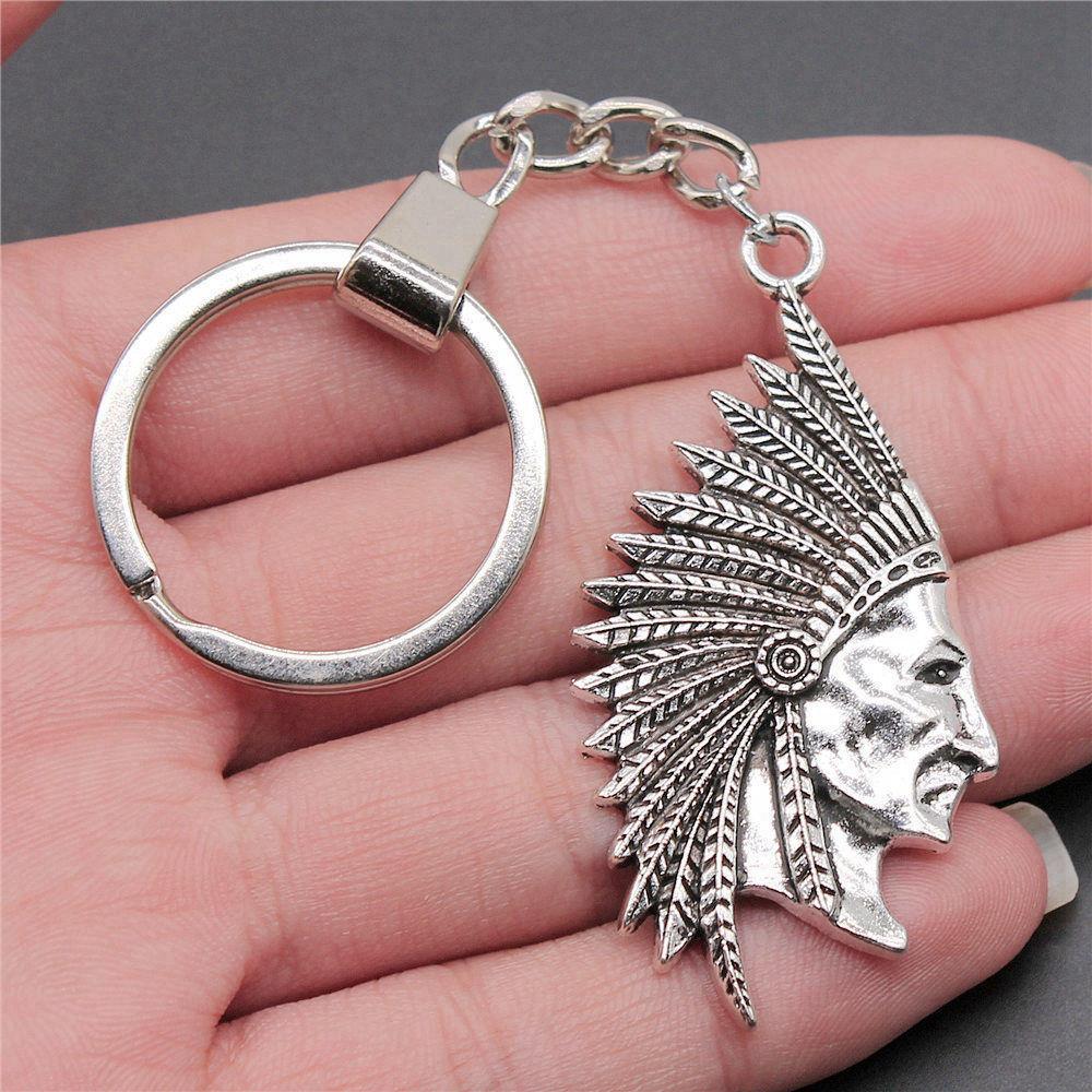 Chiefs Pharaohs Buddha Spiritual Amulet Pendant Antique Bronze Metal Keychain with 30mm Ring for Couples