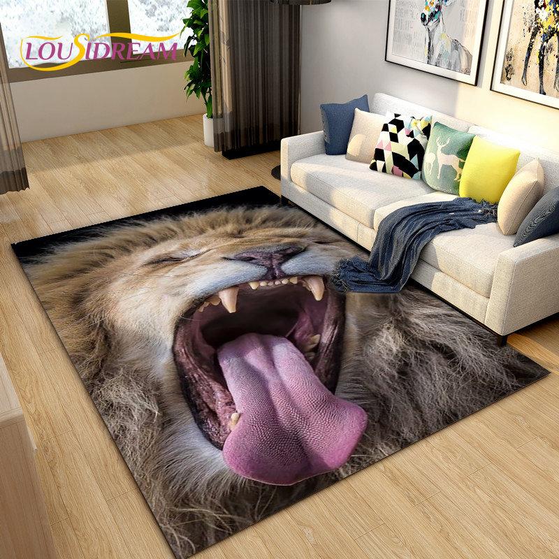 3D Beast Lion Cartoon Animal Area Rug Carpet for Living Room Bedroom Playroom Sofa decor home Non-slip rug Floor Mat Soft