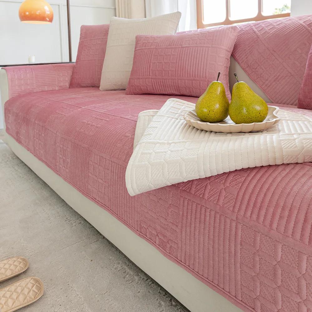 Noord-Nederlandse Fluwelen Quiltbankhoes Antislip Bankhoes Winter Universeel Bankkussen Effen Kleur Eenvoud Bankkussen