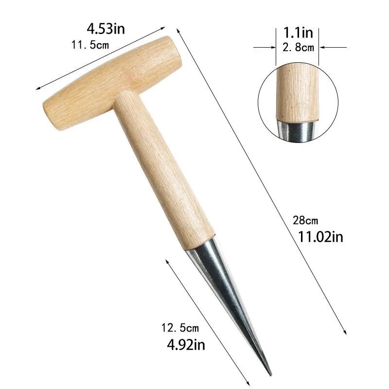Hand Sow Dibbler With Wood Handle For Sowing Seeds Transplanting Plants Planting Bulbs Digging Gardening Garden Hole Punch Tool