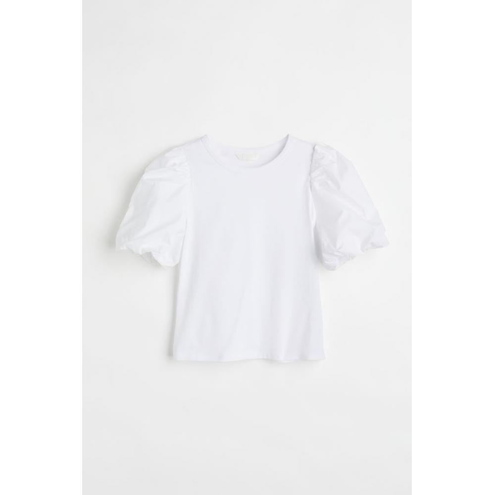 

H M Balloon Sleeve Jersey Top White