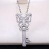 Silver Plated Butterfly Key Full CZ Pendant Necklace, Elegant Sparkling Cable Chain Necklace for Women