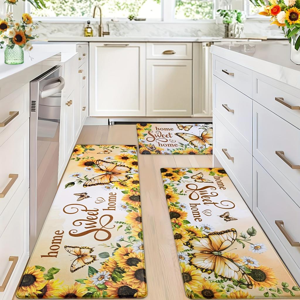1PC Sunflower Butterfly Kitchen Rug Non-Slip Door Mats Pop Design Bathroom Rug Bath Mat Carpet for Home Sink Laundry Decor
