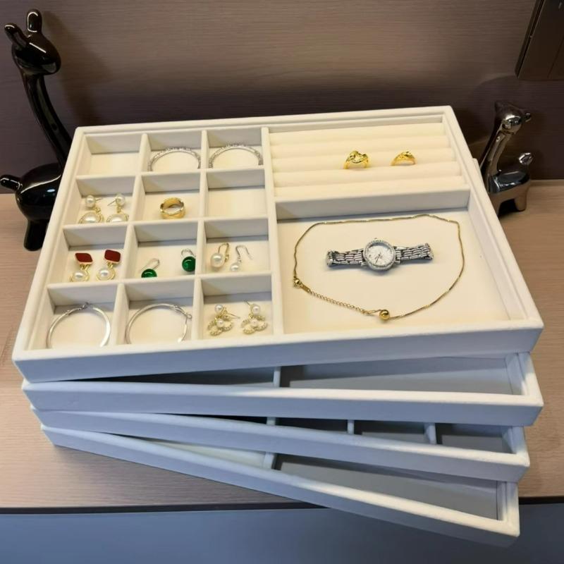 Simple Beige Grey Square Velvet Jewelry Storage Tray Display Ring Bracelet Necklace Storage Box Showcase Drawer Organizer Trays