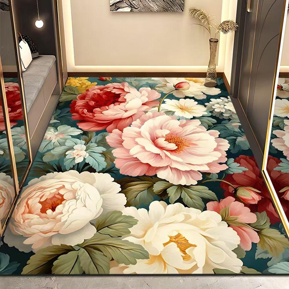3D Carpet Peony Flower Printed for Living Room Bedroom Rugs Carpets Study Floor Mat