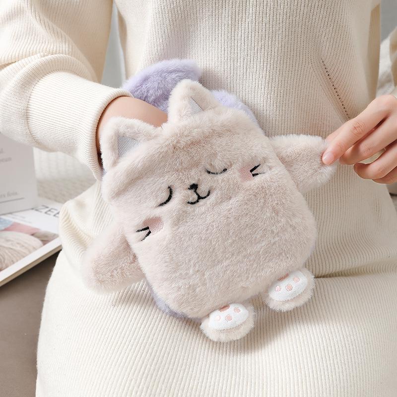 Plush Hand Warmer: Cozy, Explosion-Proof Hot Water Bottle with Washable Cover for Autumn & Winter.