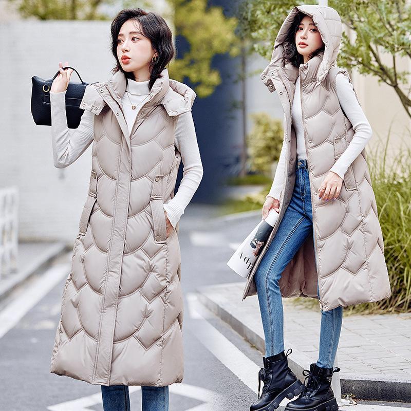 2025 New Autumn and Winter Down Cotton Vest Women's Vest Thick Medium and Long Warm Slim Outer