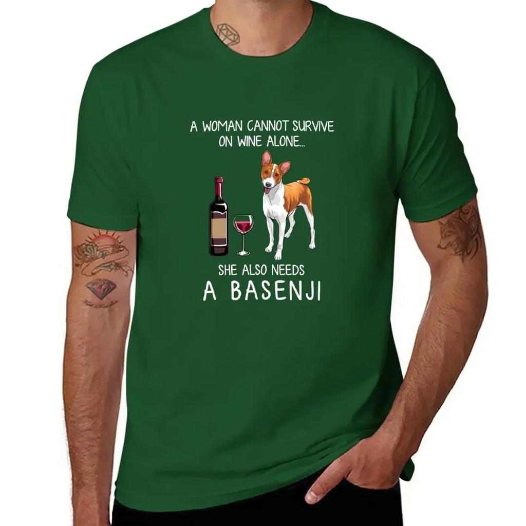 Basenji and Wine Funny Dog T-Shirt Quick Drying Tops Tees Mens T Shirts Pack