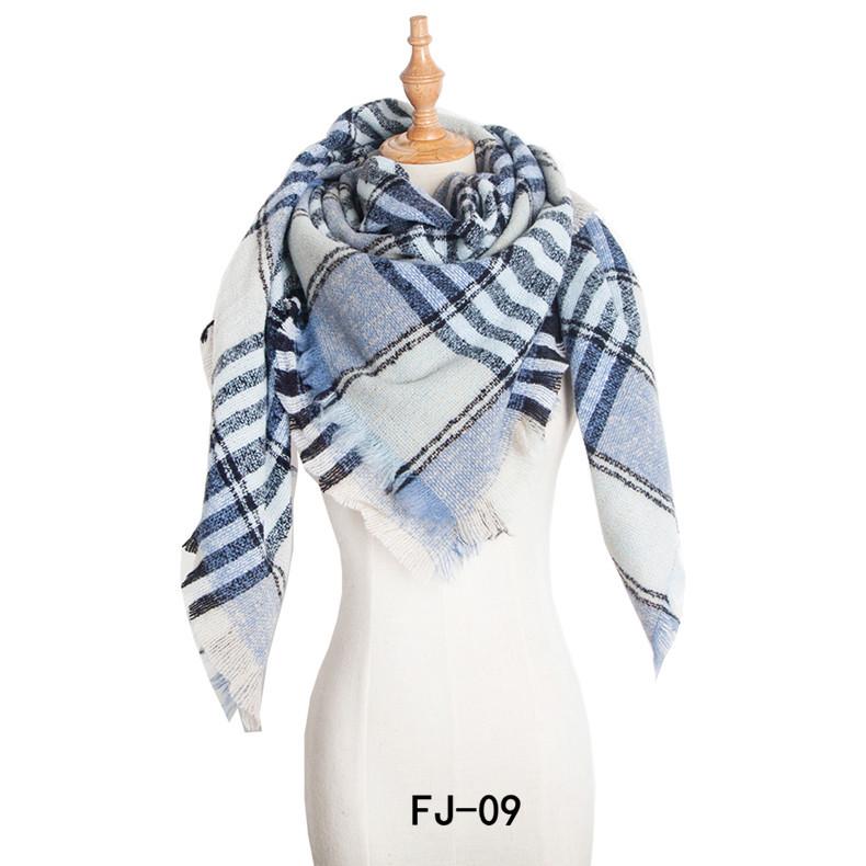 European & American Autumn/Winter Thick Double-Sided Plaid Scarf & Shawl for Women