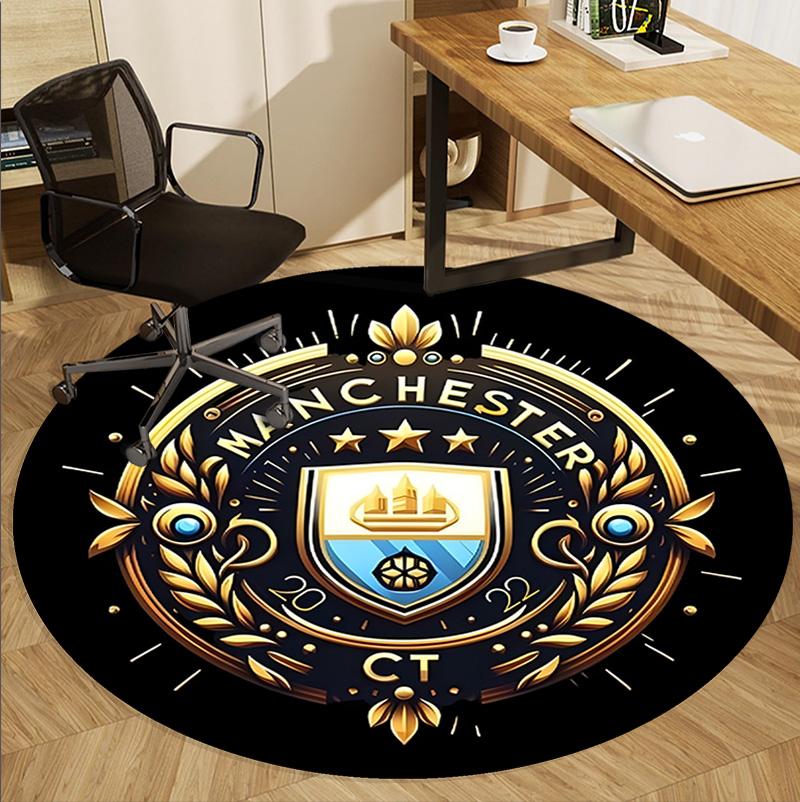 Manchester City FC Pattern Round Rug, Indoor/Outdoor Mat, for Picnic, Gameroom, Bedroom, Office, Living Room, Home Decor Carpet, Birthday Gift