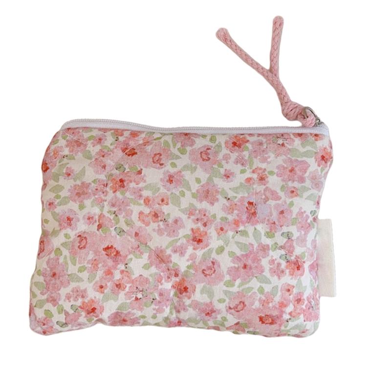 Elegant Flower Print Cosmetic Pouches Compact Cotton Storage Bag Makeup Bag For Lipstick And Essential