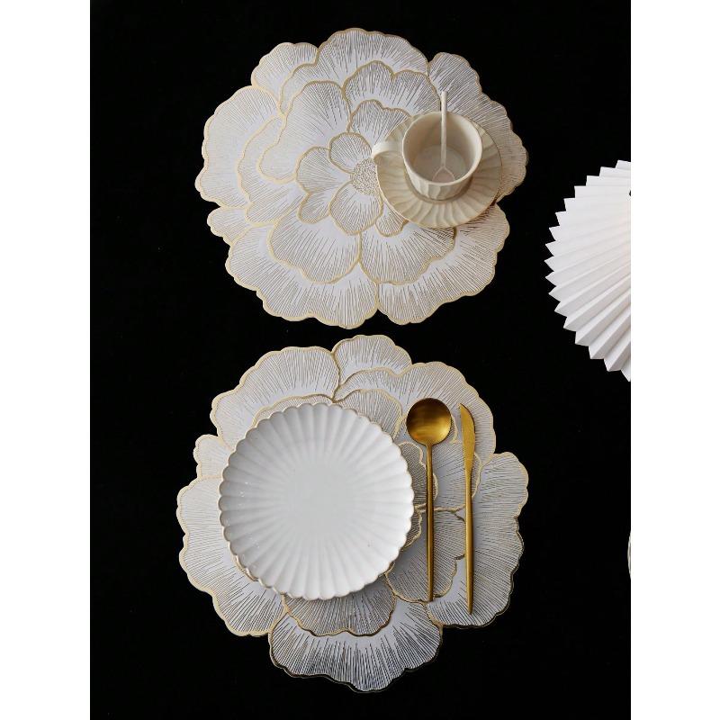 Flower Design PVC Placemats, Washable, Easy To Clean, Wipe-Clean, Non-Slip, Heat Resistant, Holiday Wedding Party Table Decor