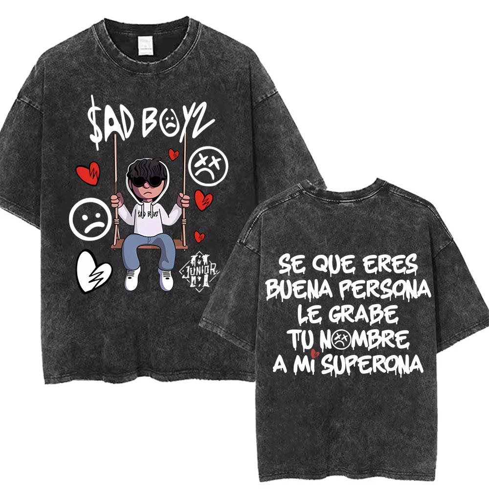 Washed Vintage Junior H Sad Boyz Tour T Shirts Men Women Hip Hop Fashion Tshirt Mens Oversized Crewneck Short Sleeve Tshirts