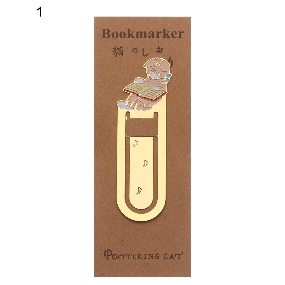 Stationery Gold-plated Metal Book Folder Label Cute Cats Bookmark