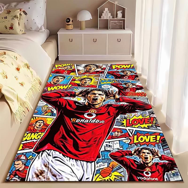 Sports Area Rug, Cristiano Ronaldo Man Utd Vodafone Comic Pop Art Poster, Fan Cave Decor, Non-Slip Mat