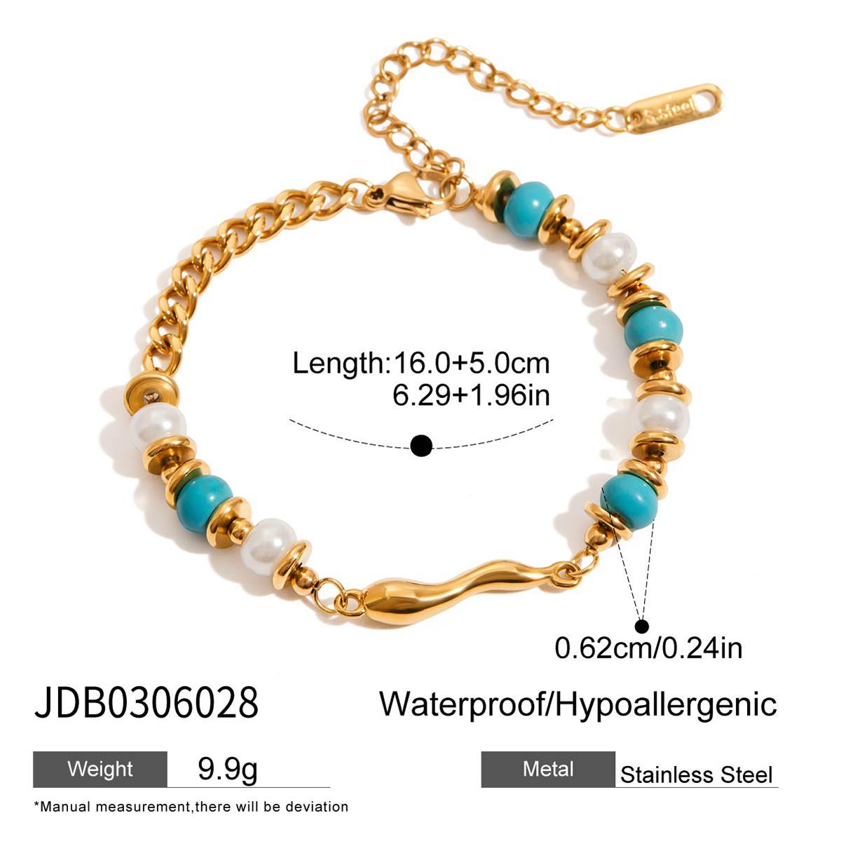 

Youthway Retro Feng Shui Teardrop Pendant With Turquoise Bracelet Stainless Steel Gold Color Plated Resin Pearl Women S Bracelet