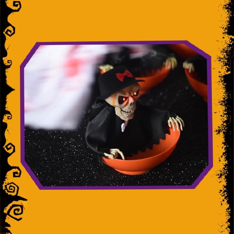 Spooky Motion Activated Skeleton Candy Holder with Light Up Red Eyes