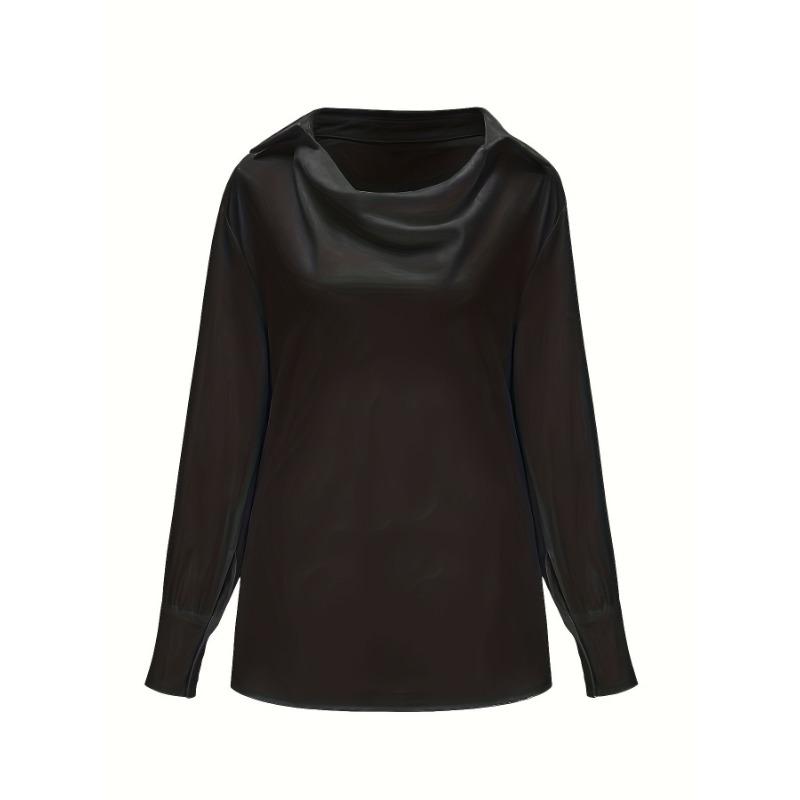 White temperament commuter long-sleeved shirt solid color simple swing collar ladies blouse CY0160