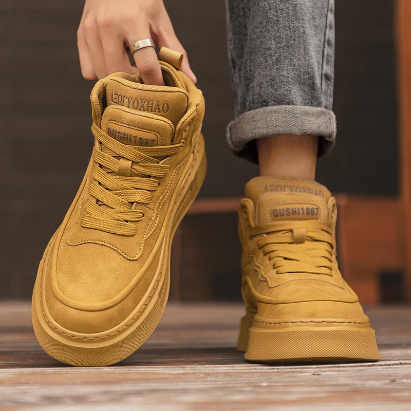 High-top Board Shoes, New Winter High-end Leather Thick-soled Heightening Casual Shoes