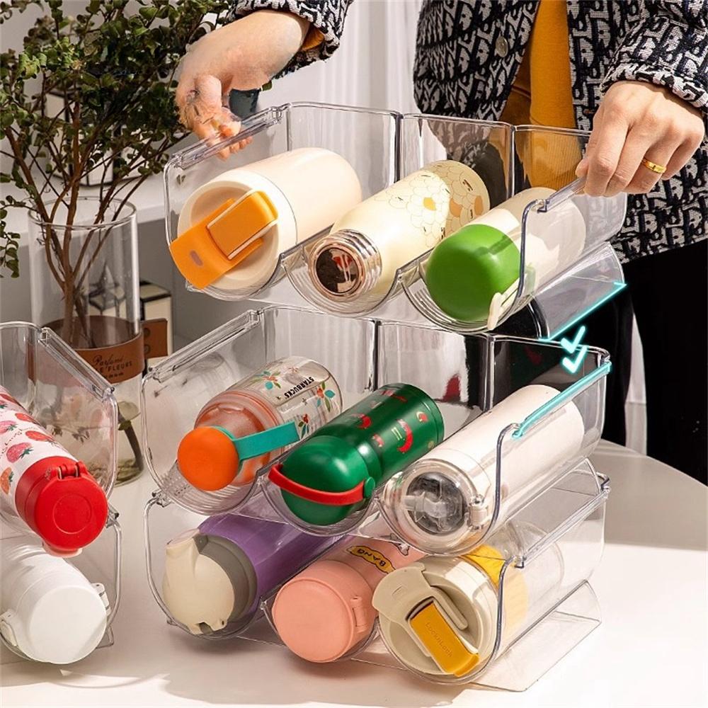 Transparent Water Cup Storage Rack Tabletop Wine Beverage Bottle Rack Holder Multi-layer Stackable Refrigerators Drink Organizer