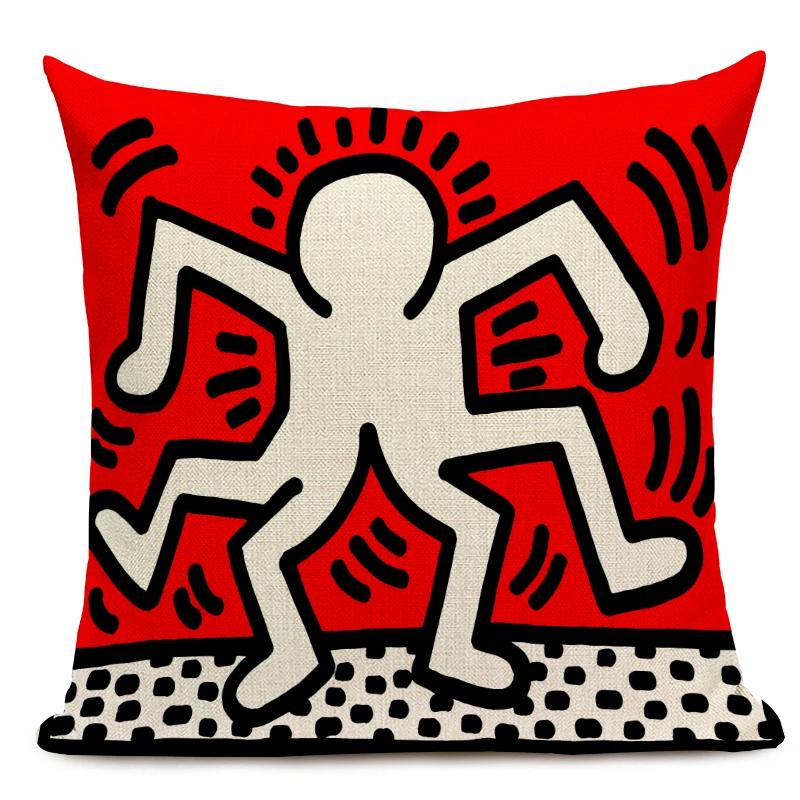 Figury Pop Art Graffiti Poszewka na Poduszkę Kolorowa Sztuka Abstrakcyjna Dekoracyjna Poszewka na Poduszkę Kwadratowa Lniana Poszewka na Poduszki do Rzucania