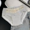 Women Sweet French Style Lace Solid Antibacterial Mid Waist Cotton Panties