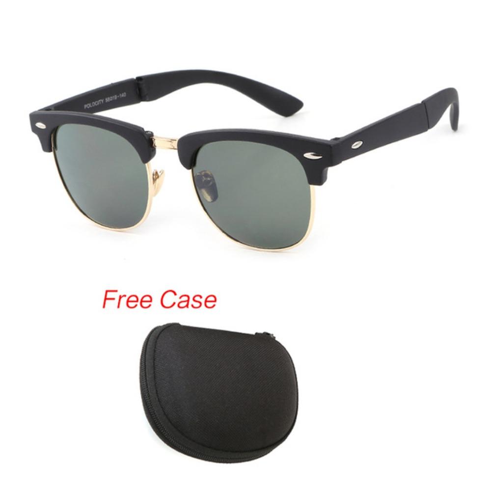 Classic Half Frame Polarized Sunglasses with Case Men Women Retro Rivet Small Sun Glasses Popular Foldable Travel Shades