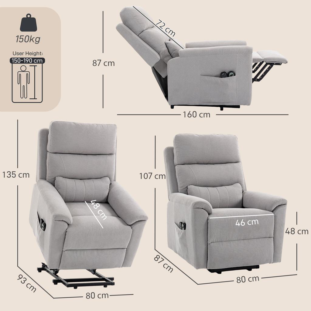 Power Lift Recliner Chair with Vibration Massage, Heat, Light Grey
