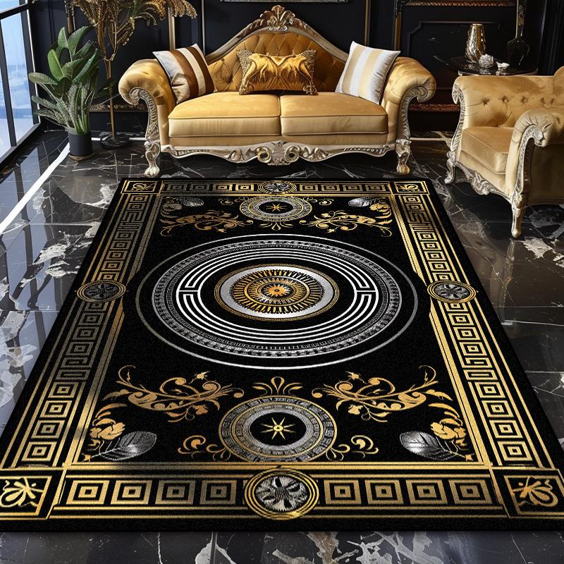 European Luxury Washable Black Large Area Rugs Marble Decoration Home Sofa Living Room Carpet Bedroom Non-slip Plush Floor Mats