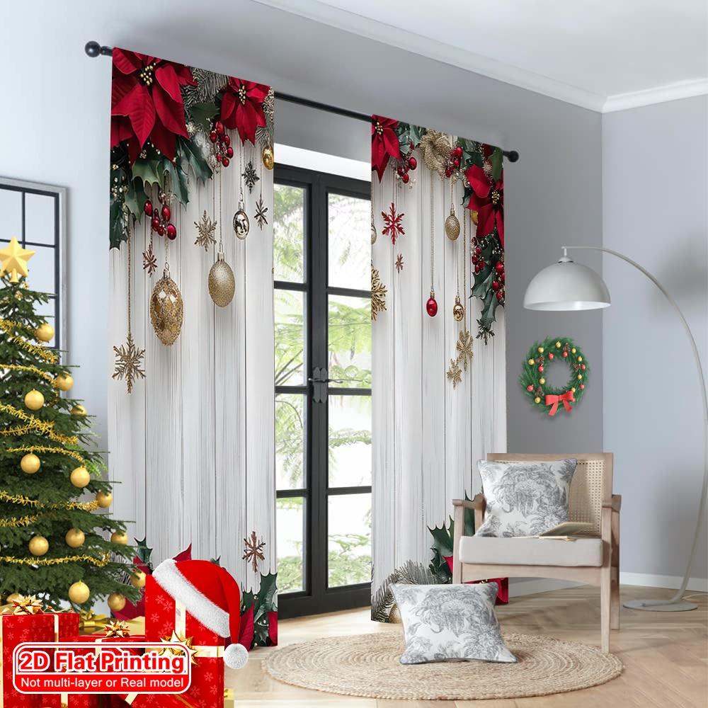 2D Flat Printing 2pcs Merry Christmas Party Curtains Holiday Christmas3 Durable Polyester Without Electricity Party Decorations