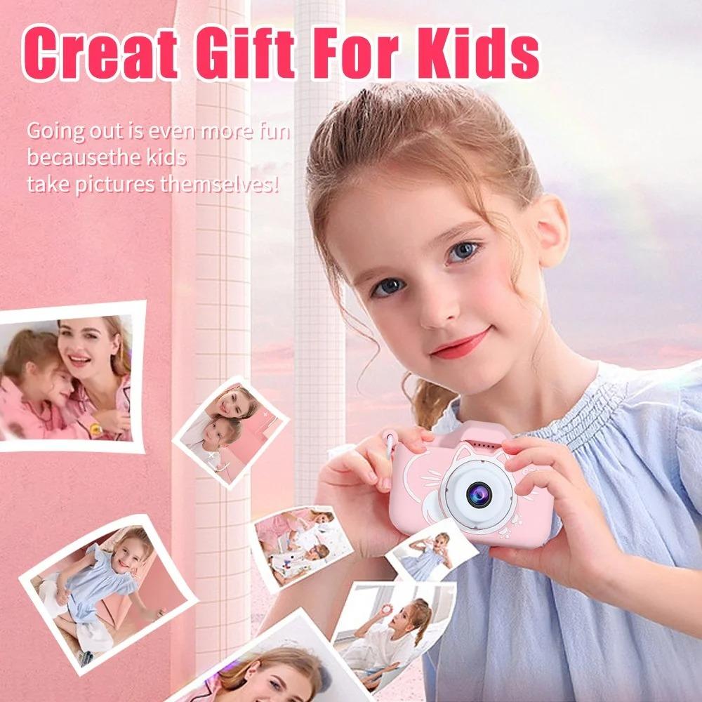 Kids Selfie Camera Christmas Birthday Gifts Girls Age 3-9 20MP Digital Cat Kitty Cameras Toddler Portable Toy 3- 8 Year Old Girl 32GB SDCard