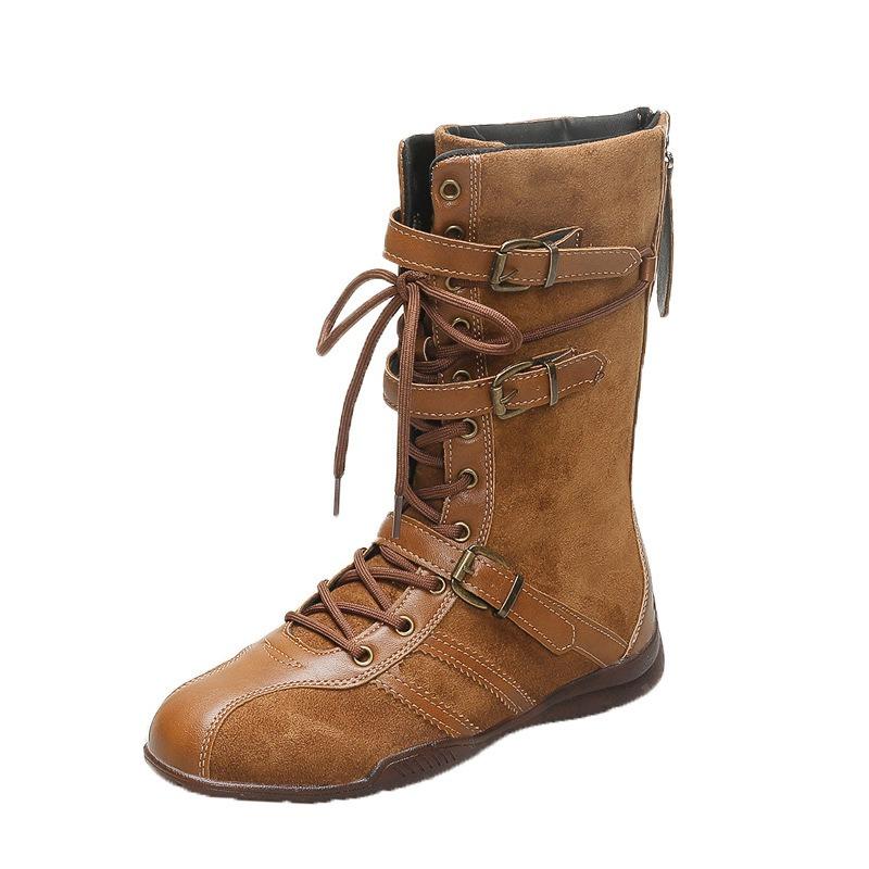 Martin boots autumn new niche round head lace-up mid-tube boots niche design retro trendy fashion boots