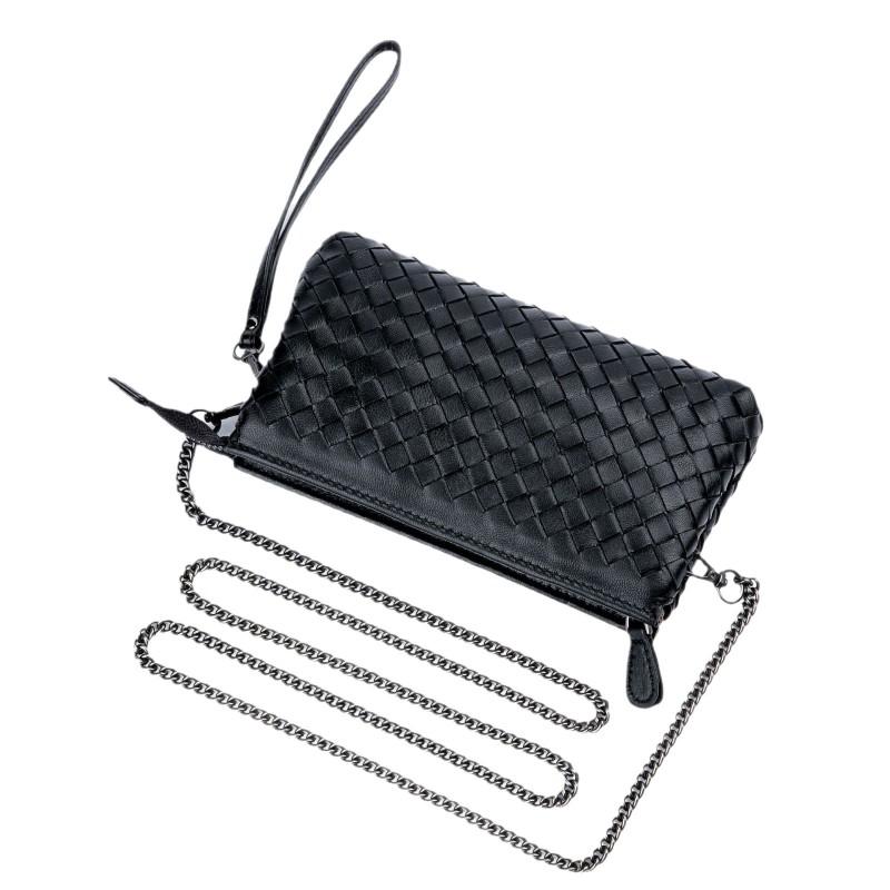 Genuine Leather Woven Clutch Bag Women Handmade Crossbody Evening Purse Lightweight Daily Use