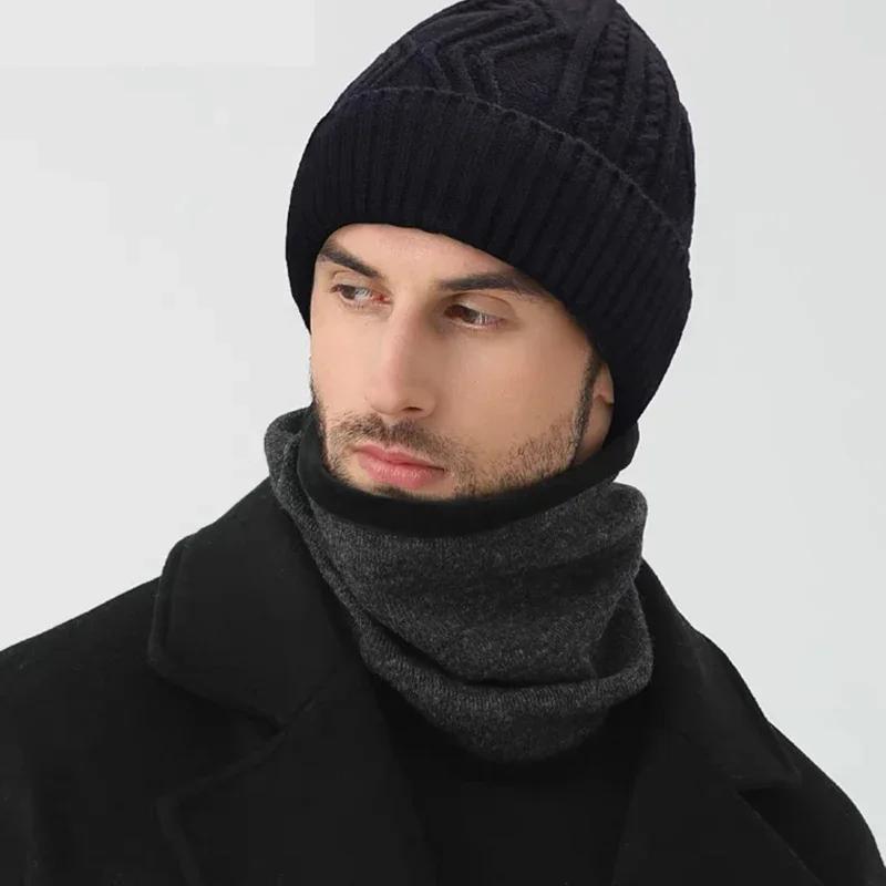 Taille XL 62cm Bonnet Tricoté Homme Hiver Chaud Bonnet en Laine Tendance Grande Tête Bonnet en Laine Épaissi Doublé Polaire Anti-froid Bonnets en Coton