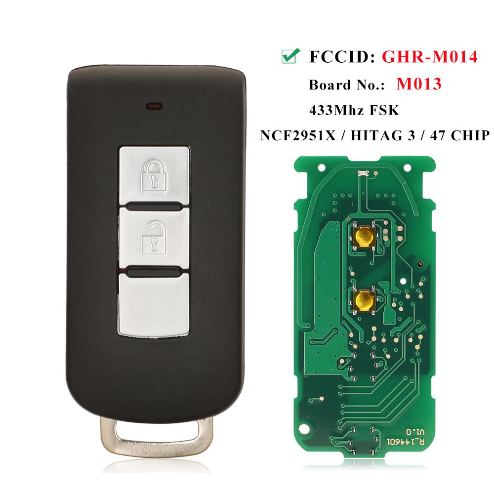 

jingyuqin 2 Buttons Smart Remote Car Key 433Mhz FSK ID47 for Mitsubishi Eclipse Cross M013 GHR-M014 Auto Keyless Control ID47 M013 M014