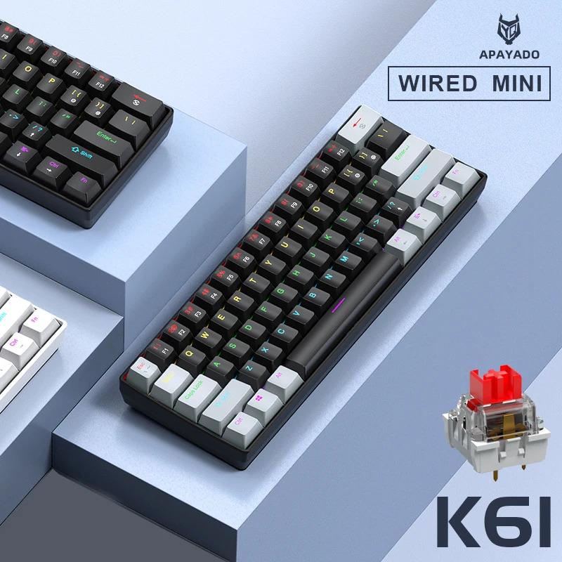 2026 New 60% Portable Wired Mini Mechanical Keyboard K61 Mini Keyboard Wired 61 Keys Phantom RGB,Black White Red Red/Blue Switch