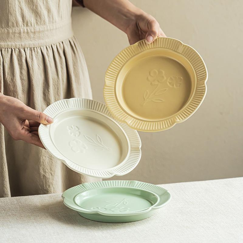 Creative Lace Edge Ceramic Plate Tableware Exquisite Household Fruit Salad Plate Practical Dessert Dim Sum Plate Vegetable Plate