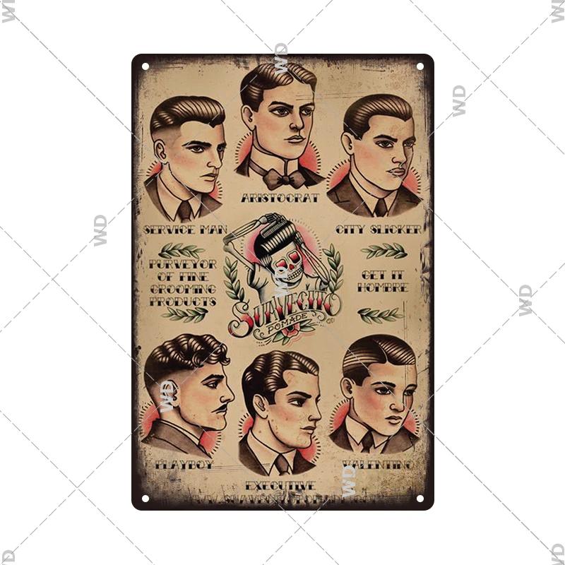 Classic Barber Shop Vintage Tin Signs Decorative Metal Plaque Metal Retro Wall Plates Salon Haircut and Shave Poster Wall Decor