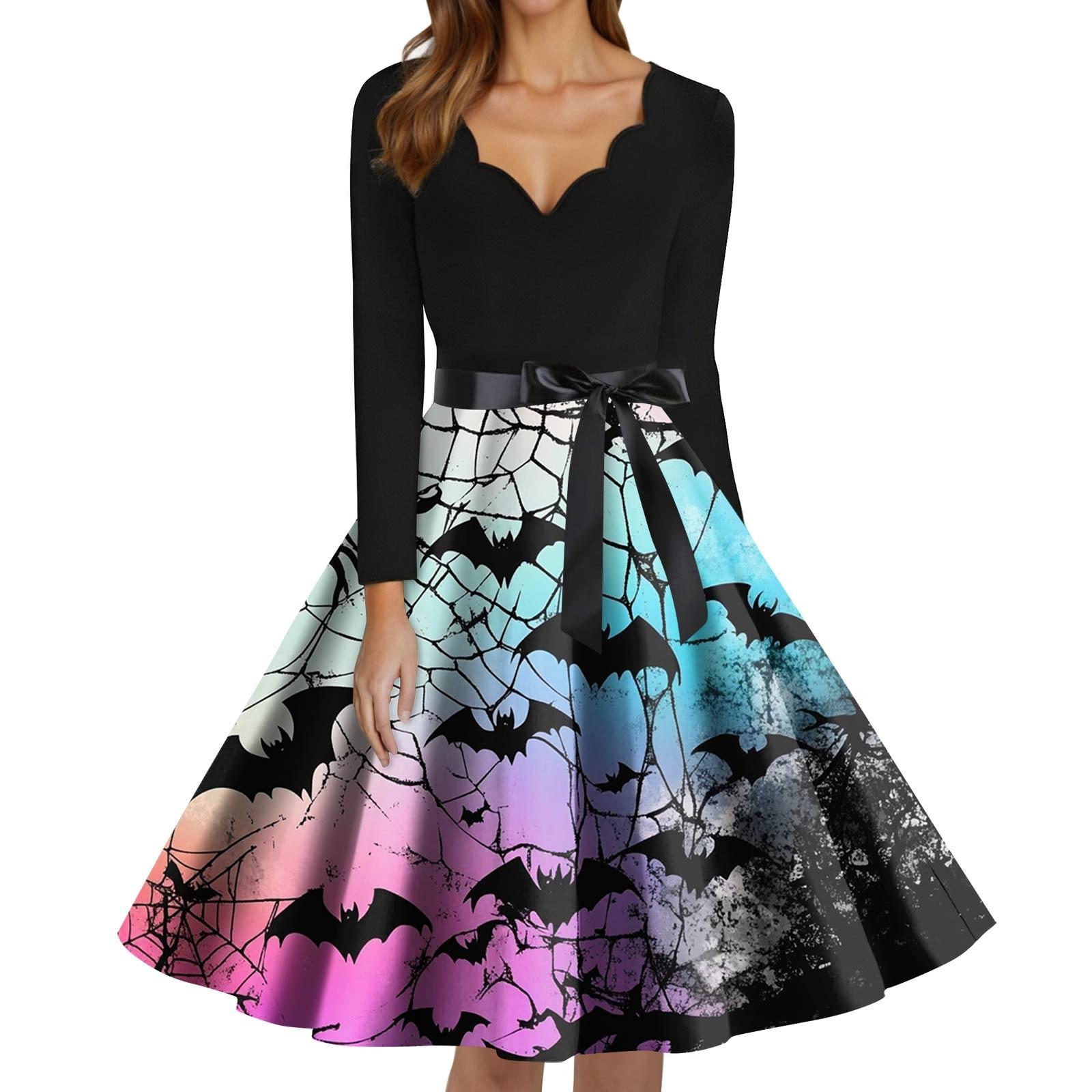 

Женское модное платье с V-образным вырезом, повседневное, облегающего кроя, с принтом на Хэллоуин, с длинным рукавом XXXXXL