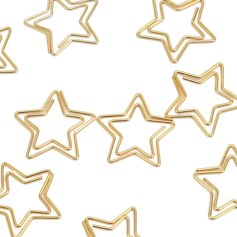 100pcs Star Shaped Gold Star Paper Clips Gold Plating Process Small Paper Clips with Storage Box 30*30mm Gold Paper Clips